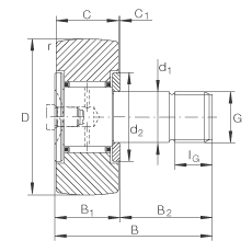 螺栓型滾輪 KR16, 軸向引導，兩側間隙密封