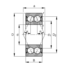 角接觸球軸承 3802-B-2Z-TVH, 雙列，雙側(cè)間隙密封，接觸角 α = 25°