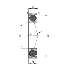 主軸軸承 HCB7205-C-T-P4S, 調節，成對或單元安裝，接觸角 α = 15°，陶瓷球，限制公差