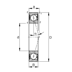 主軸軸承 B71924-C-2RSD-T-P4S, 調節，成對安裝，接觸角 α = 15°，兩側唇密封，非接觸，加嚴公差