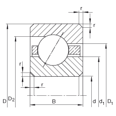 薄截面軸承 CSEF065, 角接觸球軸承，類型E，運行溫度 -54°C 到 +120°C