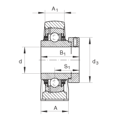 直立式軸承座單元 TASE45, 鑄鐵軸承座，帶偏心鎖圈的外球面球軸承，T 型密封