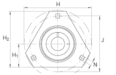 軸承座單元 RATR30, 帶三個螺栓孔的法蘭的軸承座單元，沖壓鋼板，偏心鎖圈，P型密封