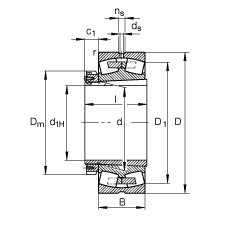 調心滾子軸承 23964-K-MB + H3964, 根據 DIN 635-2 標準的主要尺寸, 帶錐孔和緊定套